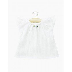 Chemise de nuit Albertine en coton pointillé rayé blanc avec fleur