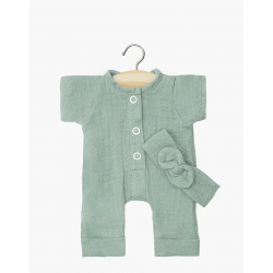 Babies - Combinaison Lili  et son headband en gaze de coton Vert Baltique