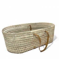 Panier couffin en osier et matelas grandes anses cuir