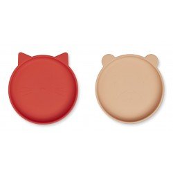 Assiette silicone Olivia - 2 pcs Apple Red/Tuscany rose mix